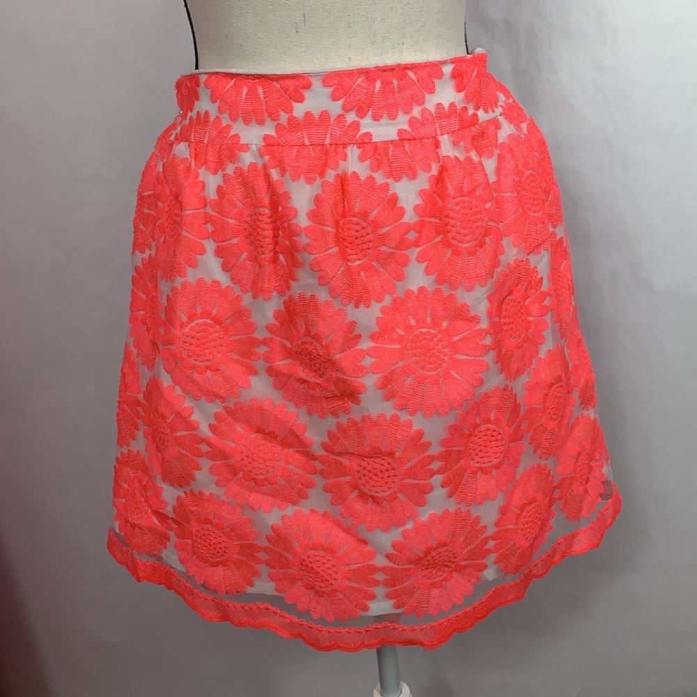 Blue Rain bright floral embroidered lined skirt
